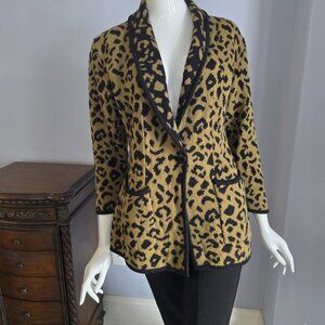 Leopard Print Shawl Collar Cardigan Wool Jacket